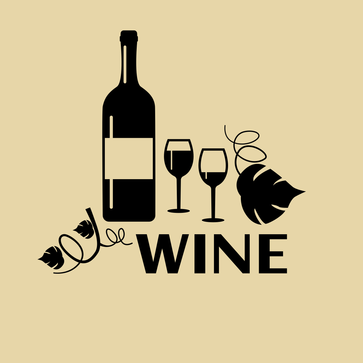 Wine Bottle, Glasses and Grape Leaves Sign Template | Square Signs